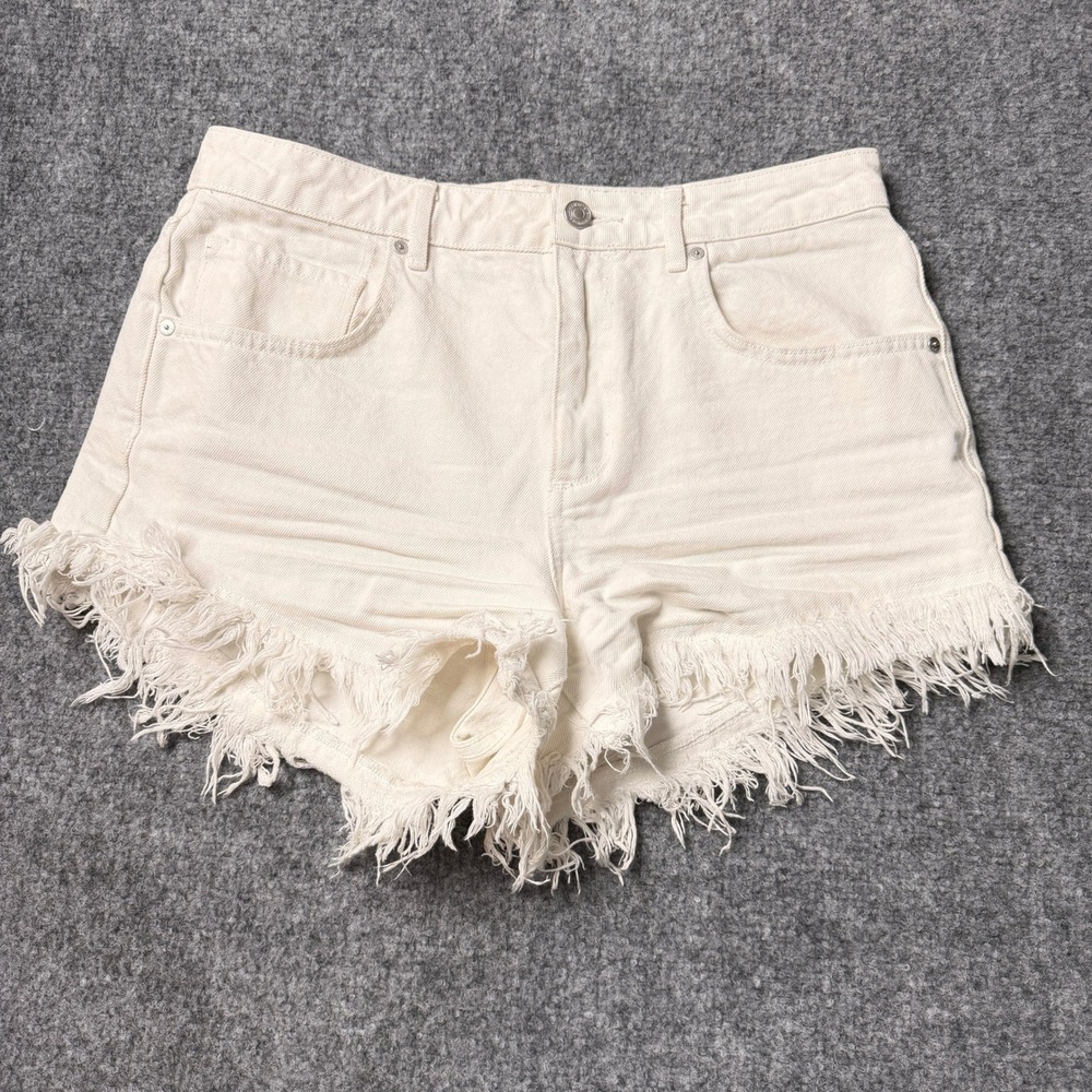 ALLSAINTS Women Astrid Fray Shorts 29 White Distressed Denim Festival Boho Beach